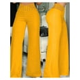 thumbnail image 4 of Women'S Hollow Belt Trousers Temperament Commuter Flared Pants High Waist Casual Wide Leg Pants Yellow XL, 4 of 5