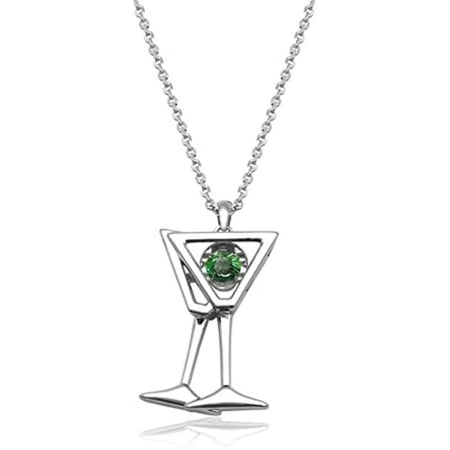 

Twinkles By Sevan 18k white gold plated 925 Sterling Silver Vegas collection MARTINI GLASS necklace pendant with dancing stone (Diamond Simulant) with 18 inch chain included