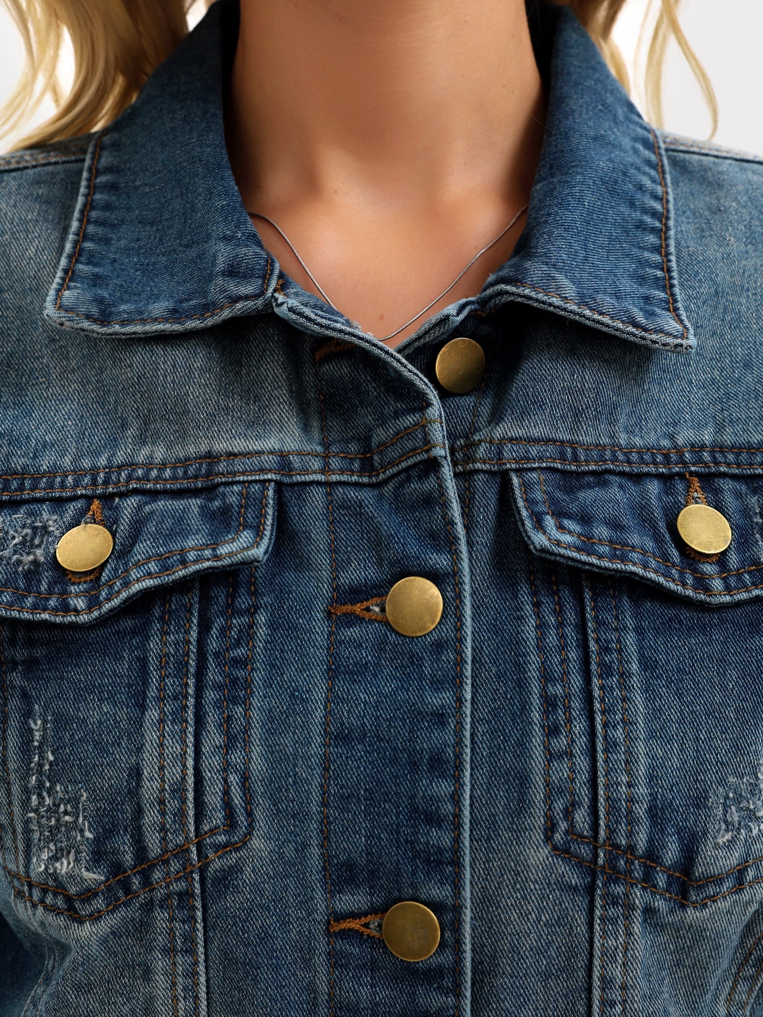 DARING DIVA Women's Classic Washed Long Sleeve Denim Jackets With Pockets M Blue