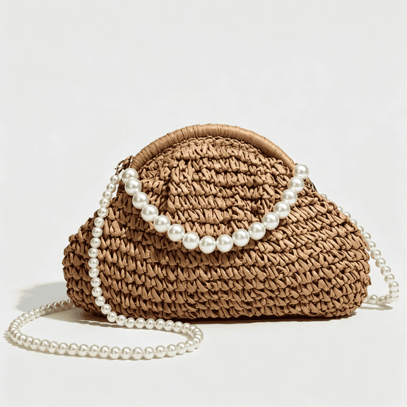 GASTROPOD Summer Straw Purses for Women Shell Pearl Shoulder Crossbody Bag Small Tote Beach Woven Satchel Vacation Clutch Shell Purse for Beach,Shopping,Vacation,Travel,Casual Outings