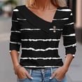 thumbnail image 2 of Olyvenn Womens Spring Tops Casual V-Neck Stripe Printed Petal Sleeve Tops Trendy Comfy 3/4 Sleeve Shirts Button Tunic Tops Black 10, 2 of 5
