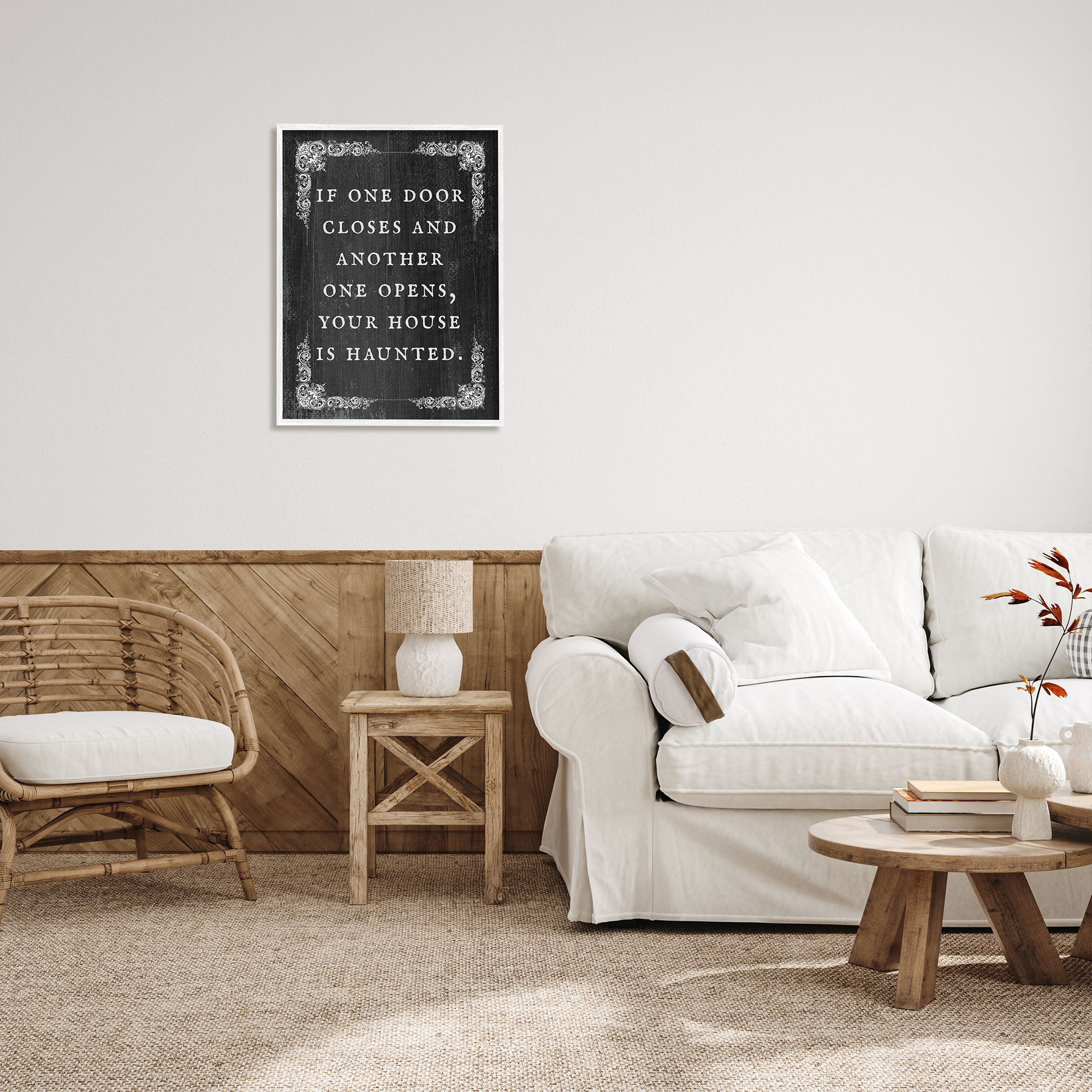 Stupell Industries Funny Haunted House Phrase Holiday Painting White Framed Art Print Wall Art, 24 x 30