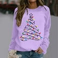 thumbnail image 2 of Wang6 Womens Plus Size Christmas Sweatshirts Crew Neck Christmas Tree Printed Hoodless Pullovers Long Sleeve White Graphic Tshirts Tops Purple S, 2 of 4