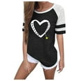 thumbnail image 1 of Pompotops Femmes Impression Bande Col Rond Manches Courtes Casual Chemisier T-shirt, 1 of 7