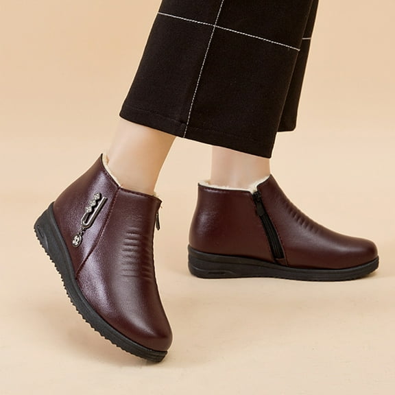 Bnwani Women Boots Footwear Winter Cotton Flat Velvet Fleece Warm 0 Boot Red Size 6