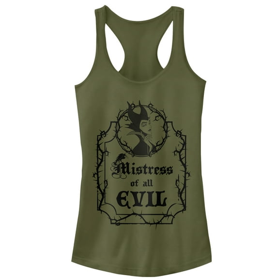 Junior's Sleeping Beauty Evil Maleficent  Racerback Tank Top Military Green X Large
