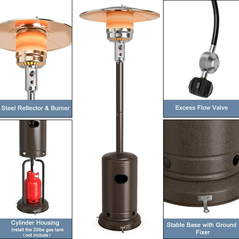 Patiojoy Outdoor 48000 BTU Standing Heater LP Propane Heater w/Wheels  Bronze - Walmart.com