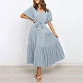 thumbnail image 2 of V Neck Commuting Printed Short Sleeved Waist Long Skirt Bohemian Dress, 2 of 5