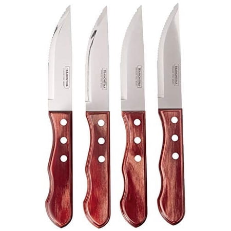 Tramontina Porterhouse 4-Piece Steak Knives, Stainless Steel High-Carbon Blade Pointed Tip Kitchen Knife Set, Polywood Handle, Dishwasher-Safe