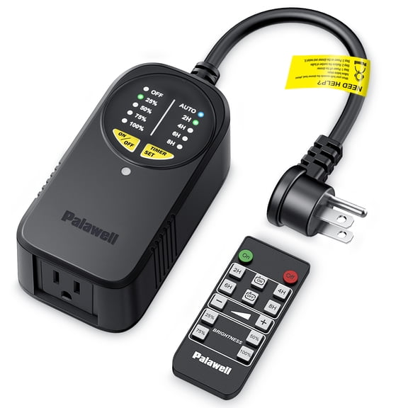 Outdoor Dimmer Plug for String Lights with Remote, 600W Plug-In Dimmer Switch, Dusk-to-Dawn Sensor   Timer, IP65 Waterproof, Power Outage Memory