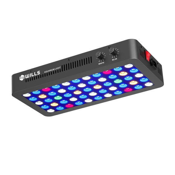 WILLS Lumière d'Aquarium, Lumière d'Aquarium à Spectre Complet Dimmable avec 3 Modes de Gradation et 55 Puces SMD Premium, Lumière de Plante d'Aquarium LED 165W pour Eau Salée