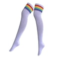 thumbnail image 5 of 2Pairs Lady Colorful Stripes Rhinestone Over Knee Thigh High Socks Stockings, 5 of 8