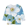 thumbnail image 5 of Ugoldhm Girls Floral Printed Shirts Casual Crewneck 3/4 Sleeve Tops Fall Winter Undershirts, 5 of 5