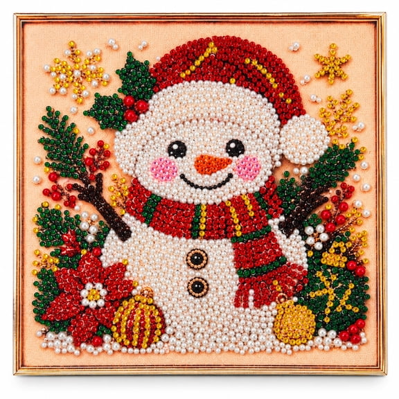 XULVIX Christmas Pearl Diamond Art Kit for Adults with Wooden Support Frame, 8 x 8 in, Snowman