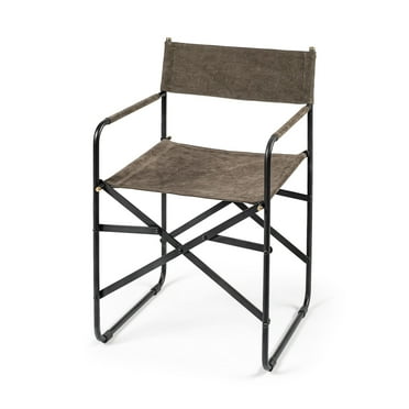 HomeRoots Brown Leather with Black Iron Frame Dining Chair