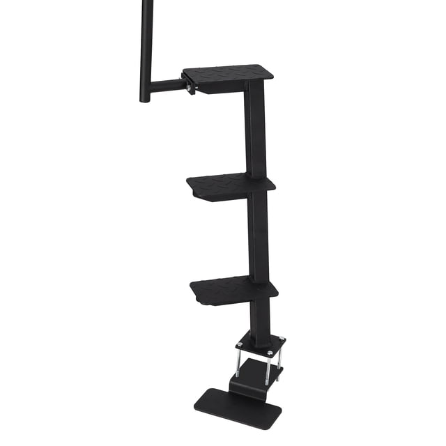 Heavy Duty Boat Trailer Step Ladder – 3-Step with Handle, featuring a reinforced non-slip surface and durable black powder-coated steel construction. Designed for trailer tongues, it offers a 460 lbs load capacity, stable triangular support, and a secure handrail bar. Suitable for bass boats, pontoons, and other watercraft, enhancing safety and convenience for boarding. A practical addition to boat trailer parts and water sports accessories.