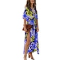 thumbnail image 3 of Valcatch Womens Casual Short Sleeve Boho Floral Printed V Neck Long Dress Side Slit Cocktail Party Maxi Wedding Dresses S-XXL, 3 of 7