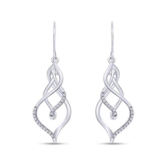AFFY White Natural Diamond Triple Flame Drop Earrings in 10k White Gold (0.2 Cttw )