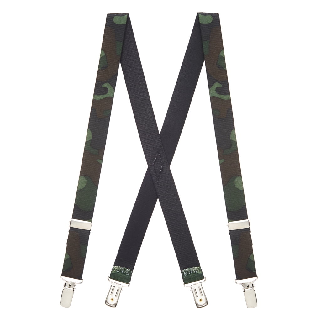 Woodland Camo Unisex 3 Clips On Adjustable Elastic Braces Y Belt Suspenders 