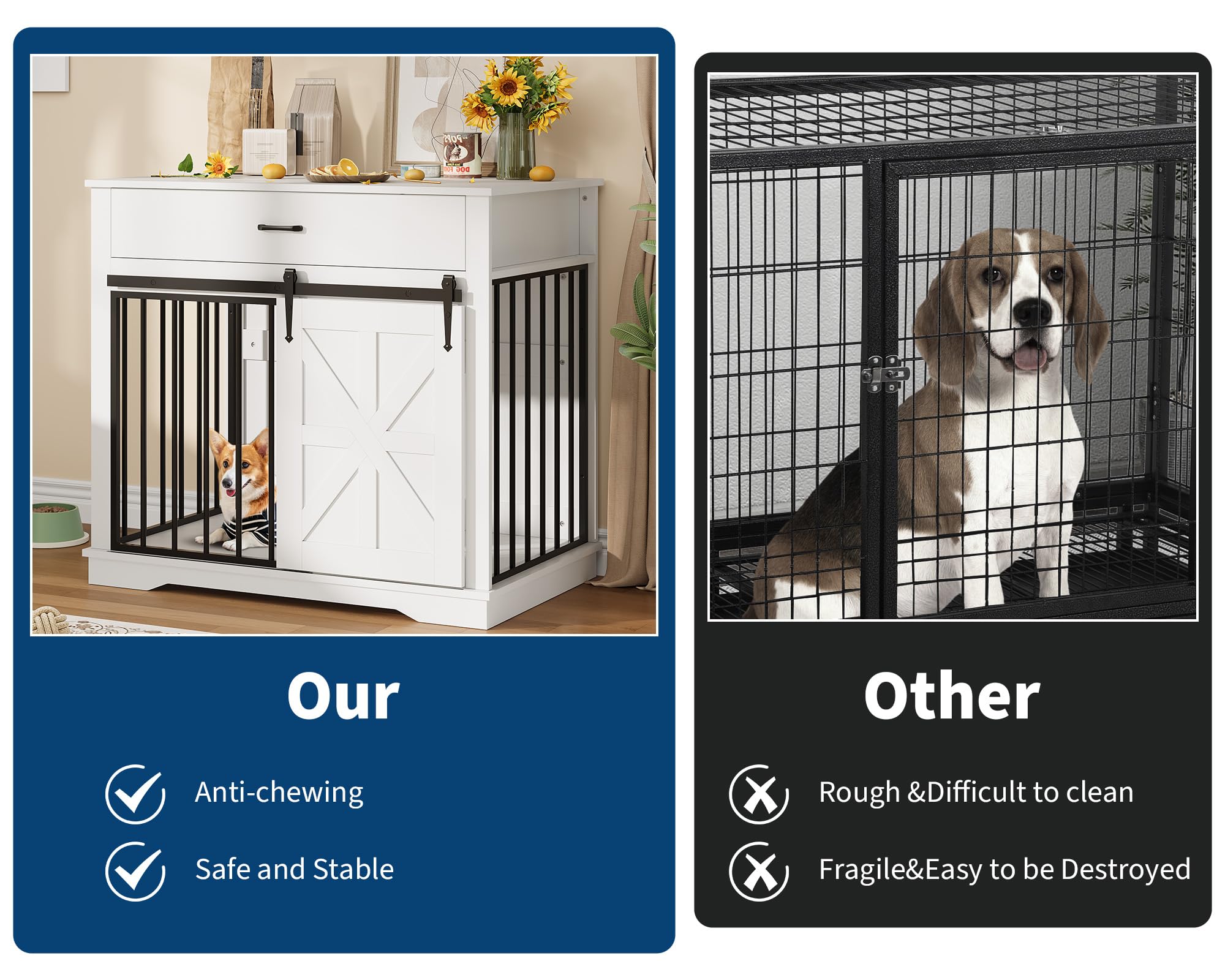 37.8" Wooden Dog Crate Furniture - Indoor Kennel Table & House for Large, Medium & Small Dogs