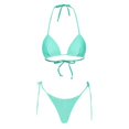 thumbnail image 2 of Joernso 2 Pcs/Set Women Bikini Set Solid Color Lace-up Spaghetti Strap Halter Neck Backless High Waist Soft Quick Dry Lady Bechwear Bathing Suit Surfing Swimsuit, 2 of 8