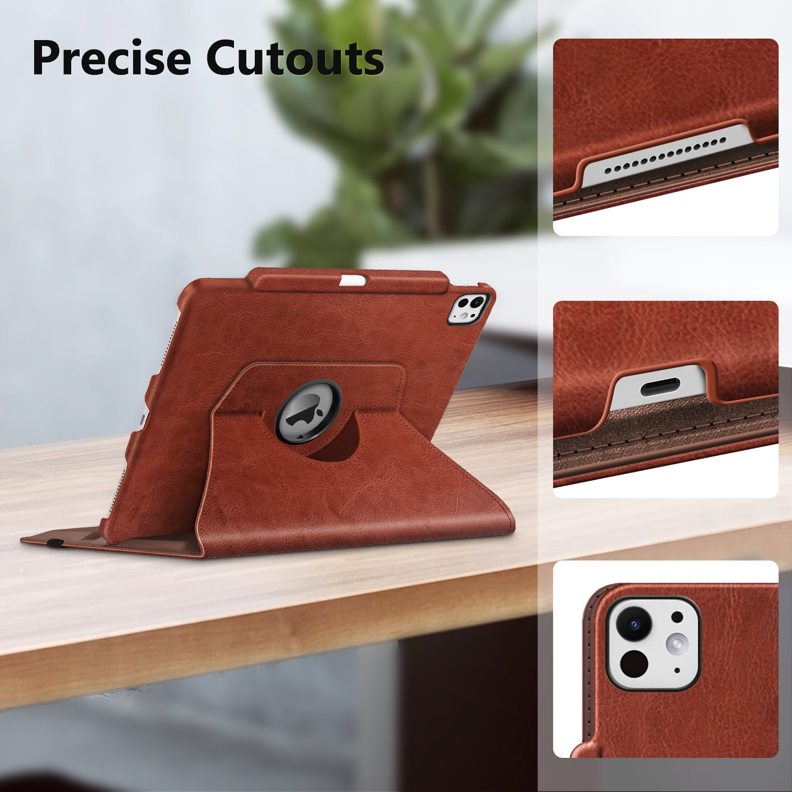 Fintie Rotating Case for iPad Pro 13-inch M4 Chip 2024 Release, 360 Degree Swiveling Protective Stand Cover with Pencil Holder, Brown