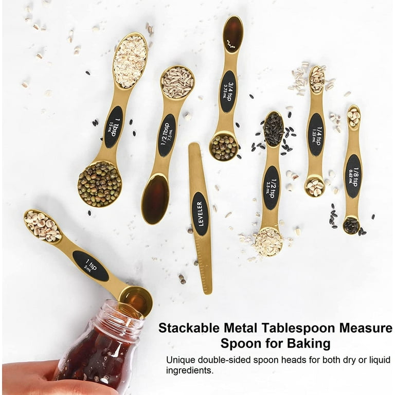  Magnetic Measuring Spoons Set Stainless Steel with Leveler-9pcs  Stackable Measuring Cups for Baking-Measuring Cups and Spoon Set Kitchen  Gadgets Apartment Essentials Fits in Spice Jars: Home & Kitchen