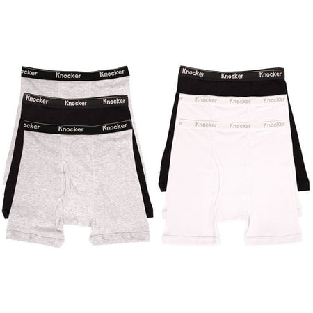 Knocker Men's 6 Pack of 100% Cotton Boxer Briefs Underwear