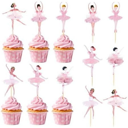36-Piece Ballerina Cupcake Set Pink Ballerina Cake Dessert Muffin Pink Birthday Party Decoration Ballet Shoes Lace Dance Cake Dessert Muffin Decoration for Wedding Baby Shower