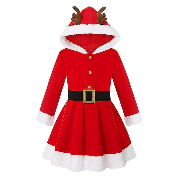 Zaldita Kids Girls Christmas Santa Costume Miss Claus Dress Long Sleeve A-Line Xmas Dress with Belt Red 130