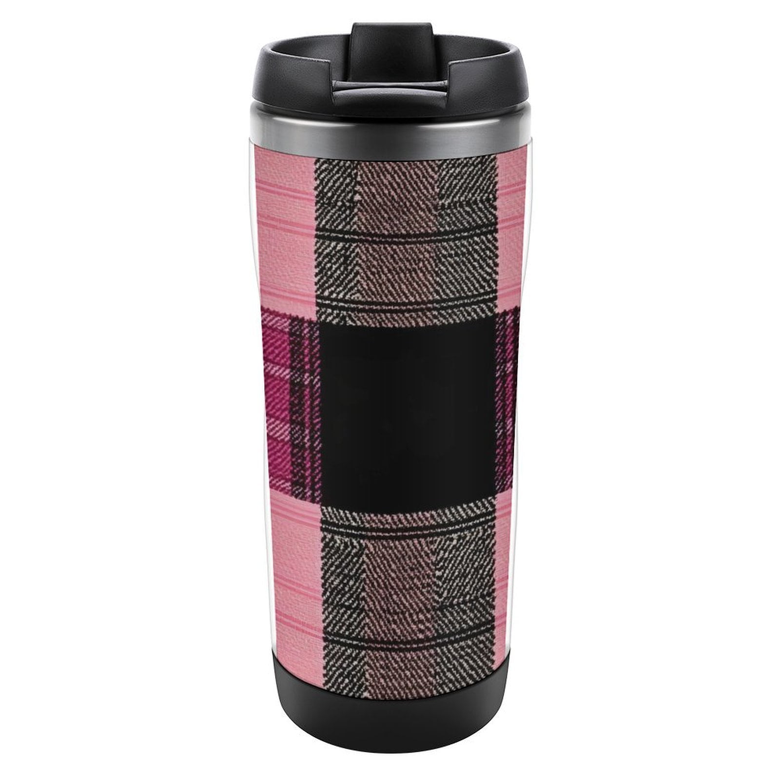 2.3&times;7.6in Stainless Steel Water Cup Double Layer Design Thermal Insulation Lock Cold Convenient And Practical Easy To Clean HotPink Buffalo Plaid Check Tartan Scotland_3