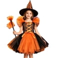 thumbnail image 3 of NordicNest Halloween Dress for Girls Playful Mesh Fly Sleeve Puffy Dress for Theme Party Holiday Clothes Orange,6-7 Years, 3 of 3