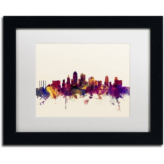 "Kansas City Skyline" Canvas Art by Michael Tompsett, White Matte, Black Frame