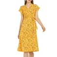 thumbnail image 7 of MODA NOVA Juniors Floral V Neck Ruffled Flutter Sleeve Belt Wrap Midi Dress, 7 of 7