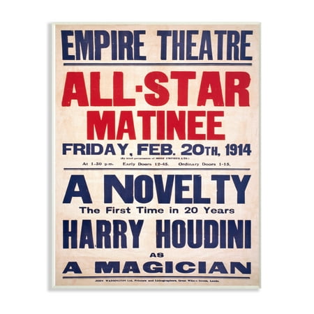 Empire Art Collection - The Stupell Home Decor Collection Vintage Empire Theatre Harry Houdini Poster Wall Plaque Art, 10 x 0.5 x 15