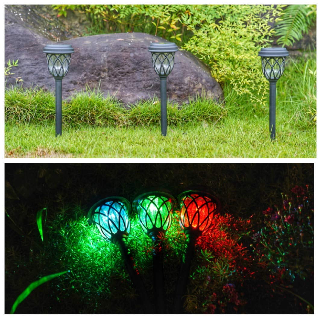 ExcMark 10 Pack Solar Lights Outdoor Garden Pathway Solar Powered Yard Lights for Walkway Sidewalk Driveway. (Black, Multi-colored)