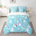 thumbnail image 2 of Feelyou Kawaii Blue Unicorn Bedding Comforter Set 7pcs for Kids, Cartoon Star Rainbow King Bedding Sets, Jungle Leaves Plant Reversible Bed Sheets, Super Cozy Room Decor, 2 of 8