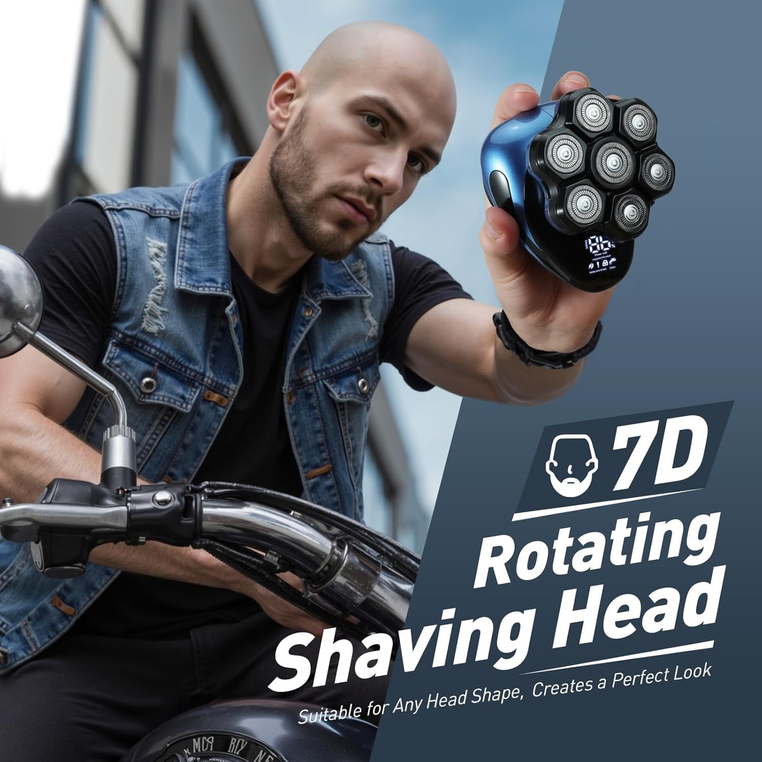 Nogroa Head Shavers for Bald Men, Upgraded Magnetic Detachable Electric Razor, 7D Rotary Shaver, IPX6 Waterproof Wet/Dry Hair Beard Trimmer, Grooming Shaving Kit with LED Display&Type-C Fast Charging