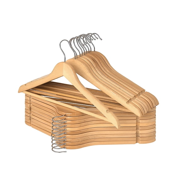 Wooden Hangers 20 Pack, Heavy Duty Solid Wood Coat Hangers with 360 ° Swivel Hook, Non-Slip Pant Bar, Smooth Finish Clothes Hangers, Natural