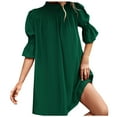 thumbnail image 4 of Wycnly Dresses for Women Fashion Lantern Sleeve Smocked Loose Tshirt Mini Sundresses Half High Neck Elbow-Length Solid Summer Short Formal Dress Green s, 4 of 7