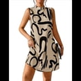 thumbnail image 1 of Vestido Mini de Cuello Alto para Mujer, Moderno, con Estampado Geométrico, Sin Mangas, Holgado e Informal. Caqui XL, 1 of 8