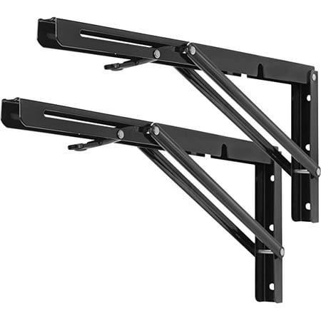 

Folding Shelf Brackets 16 Inch Heavy Duty Collapsible Shelf Bracket Black DIY L Bracket for Workbench Folding Table Hinge Max