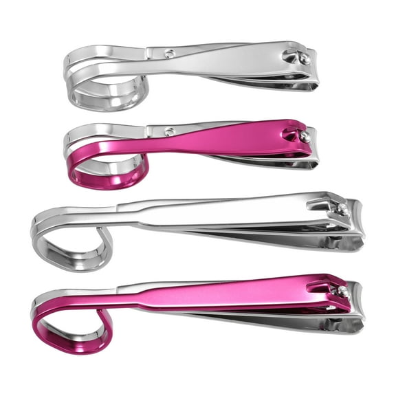 Unique Bargains 1 Set Nail Cutter Set Professional Nail Clippers Set for Travel Silver Tone and Pink Stainless Steel