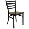 Flash Furniture HERCULES Series Black Ladder Back Metal Restaurant Chair - Mahogany Wood Seat