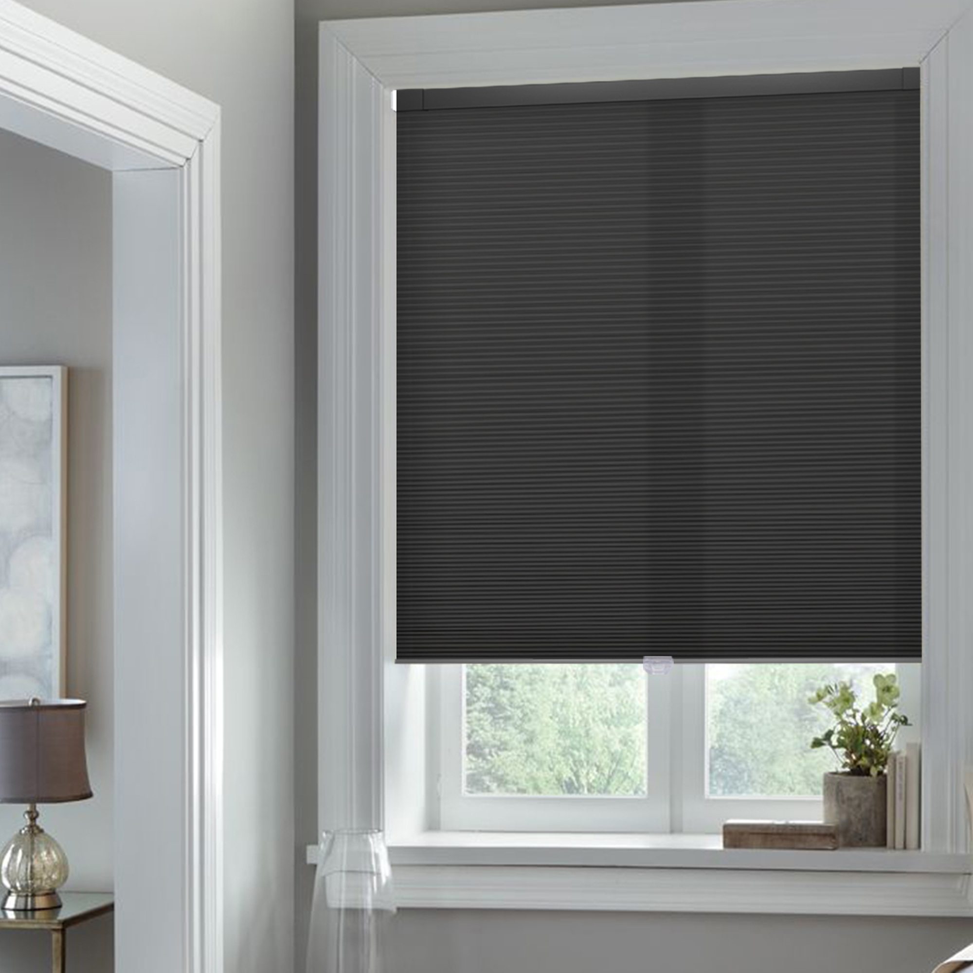 Cordless Cellular Shades No Drill No Tools Blinds Light Filtering Honeycomb Blinds for Windows Easy to Install Custom Cellular Blinds Privacy Window Blinds Shades, 33"W x 72"L, Light-Filter Black Grey