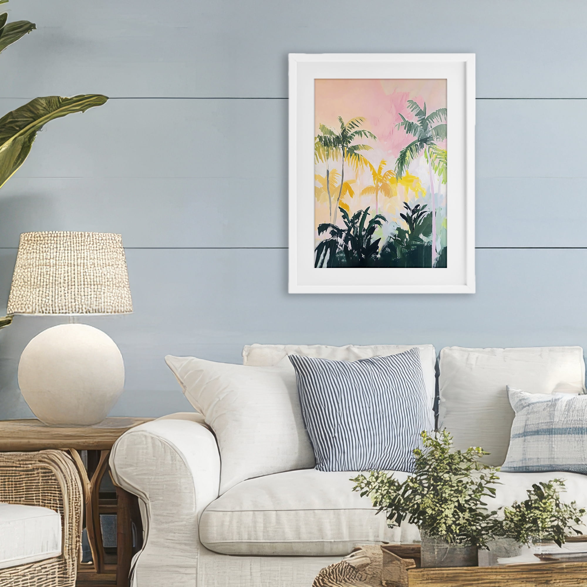 Stupell Industries Pastel Palms in Morning Glow White Framed Print Under Glass, design by The Prints Vibe