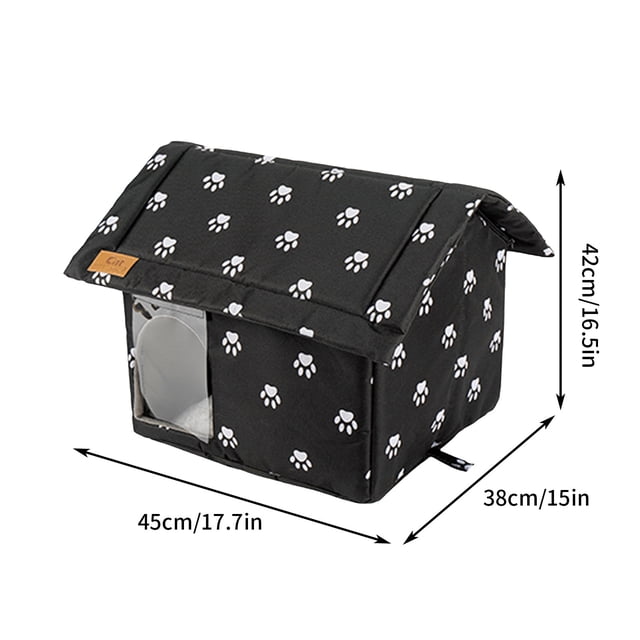 MXTPOV Maison pour Chat d'Extérieur, Maisons pour Chats d'Intérieur, Maison pour Chat Résistante aux Intempéries, Chaude et Isolée avec Rideau Transparent, Abri pour Chats Errants, Noir, G