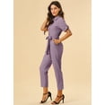 thumbnail image 2 of DARING DIVA Women's Button Up Tie Waist Jumpsuit with Pockets S Dusty Purple, 2 of 6