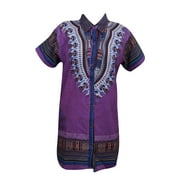 Mogul Men Women Dashiki African Top Blouse Loose Traditional Purple Tunic Shirt L