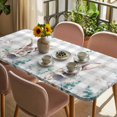 thumbnail image 3 of Easter Bunny Table Cloths for 5 Foot Rectangle Tables, Eucalyptus Leaves Rabbit Flowers Grey Plaid Patio Waterproof Elastic Fitted Tablecloths, Washable Rectangular Table Cover for Camping, 3 of 8